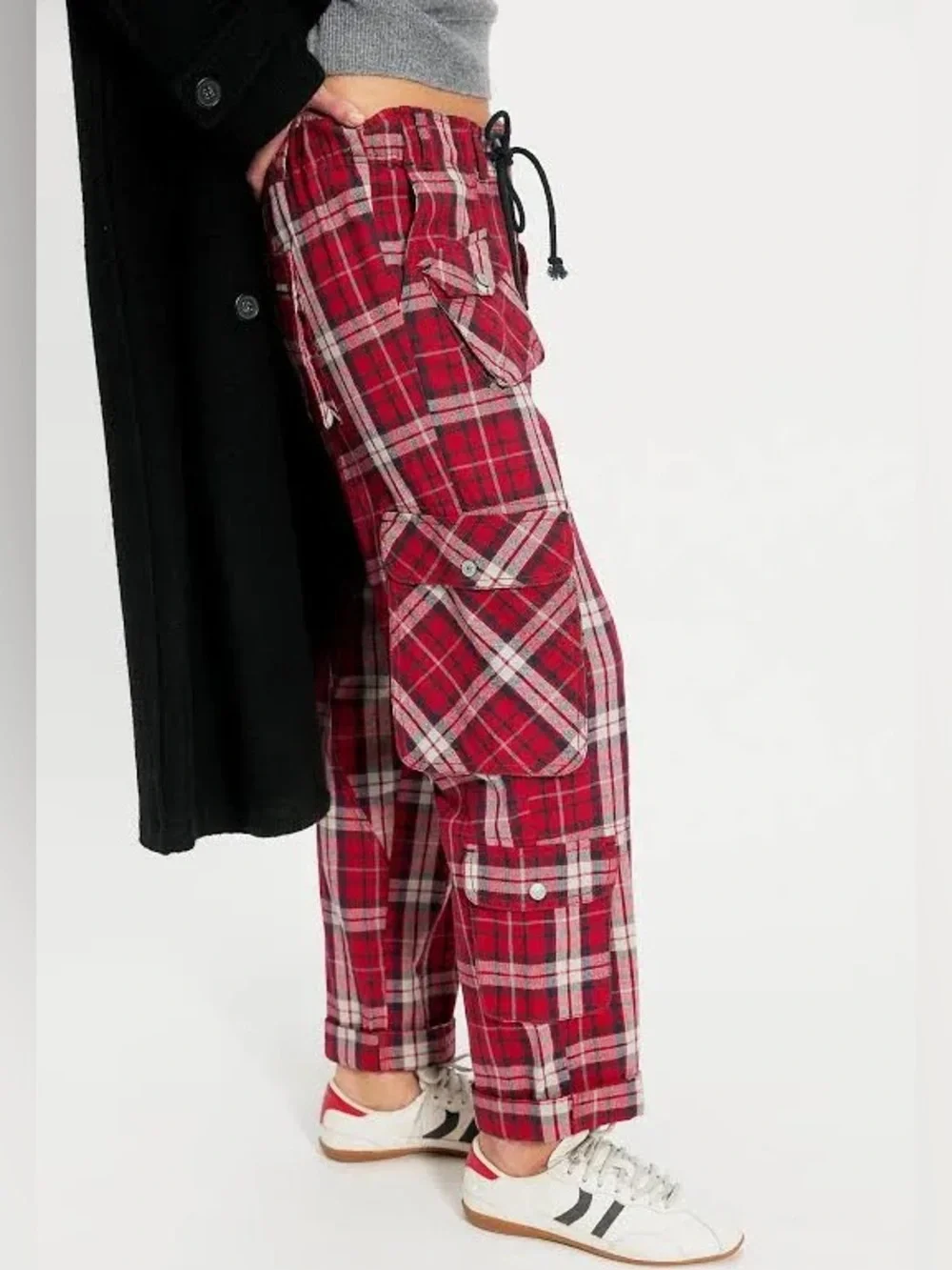 NWT FREE PEOPLE Tahiti Menswear Pull-On Cargo Pants | Red Combo MSRP $168 XS